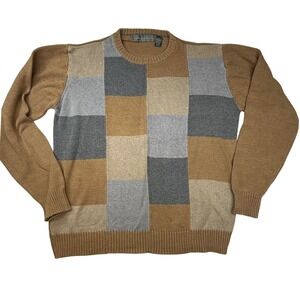 Oscar de la Renta Mens XL Patchwork‎ Sweater Tan old money preppy grandpa core